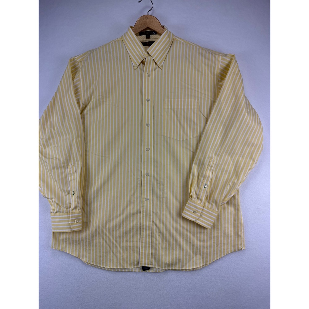 Tommy Hilfiger‎ Button Down Shirt Mens XL Yellow White Stripe Tommy Traveler TLC
